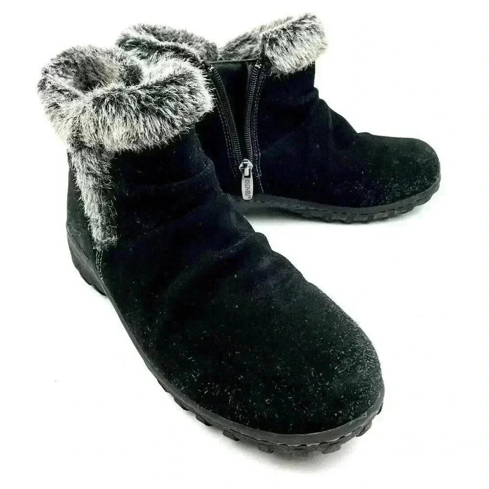 Black Faux Fur Suede‎ Zip Ankle Boots Women’s US Size 7 Khombu